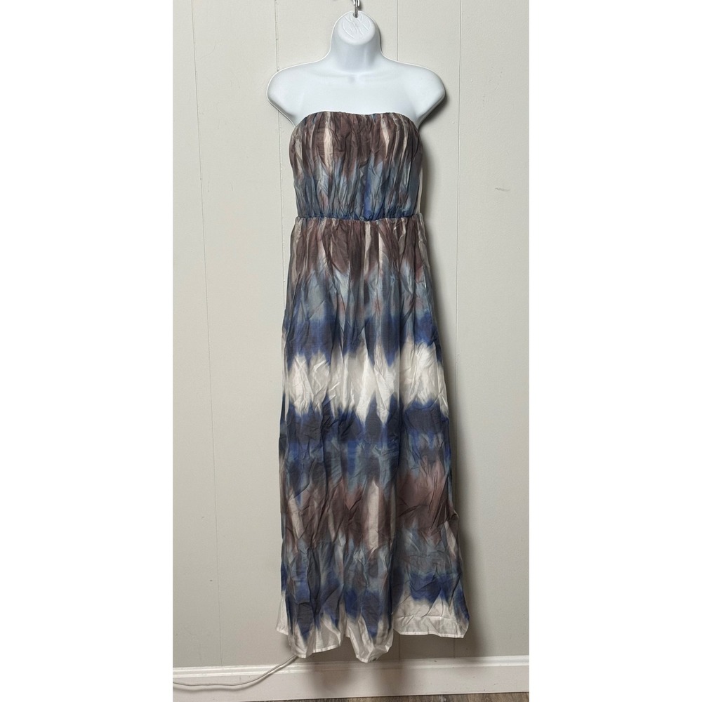 NWT Banana Republic Women's Strapless Ikat Tie Dye Maxi Dress Blue Brown Size 6